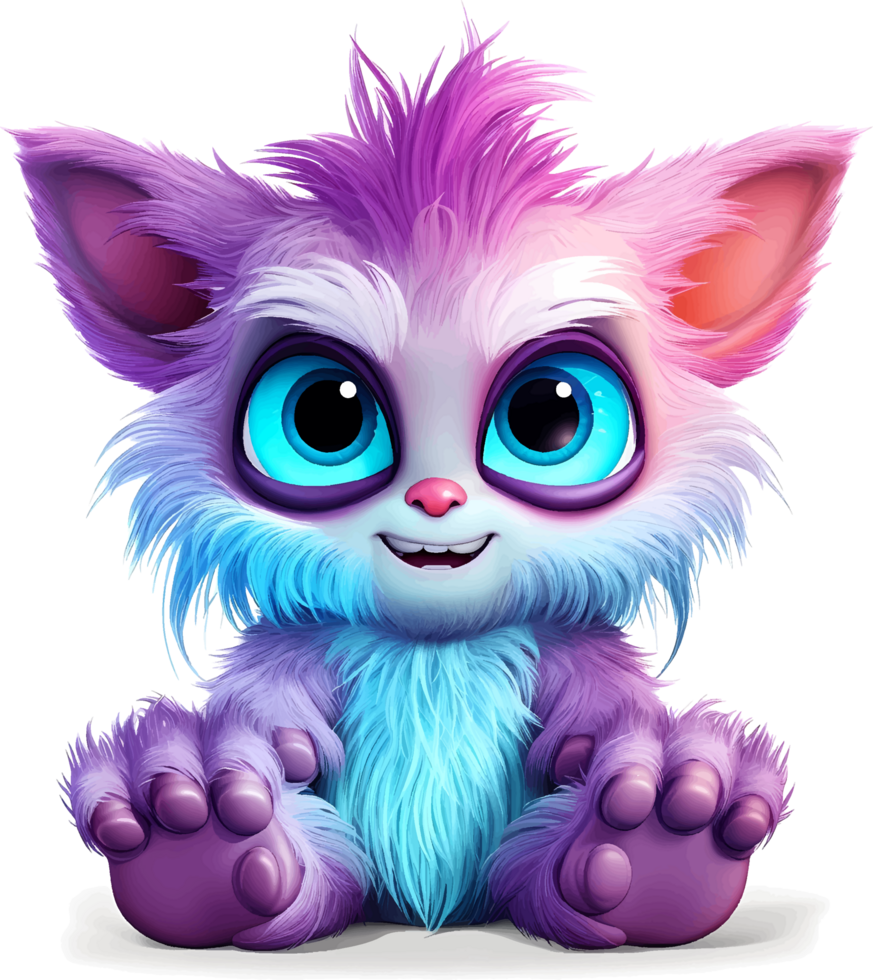 AI generated Cute big eyed furry monster baby on transparent background png