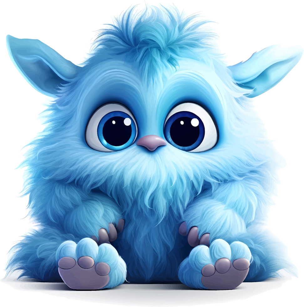 AI generated Cute big eyed furry monster baby on transparent background png