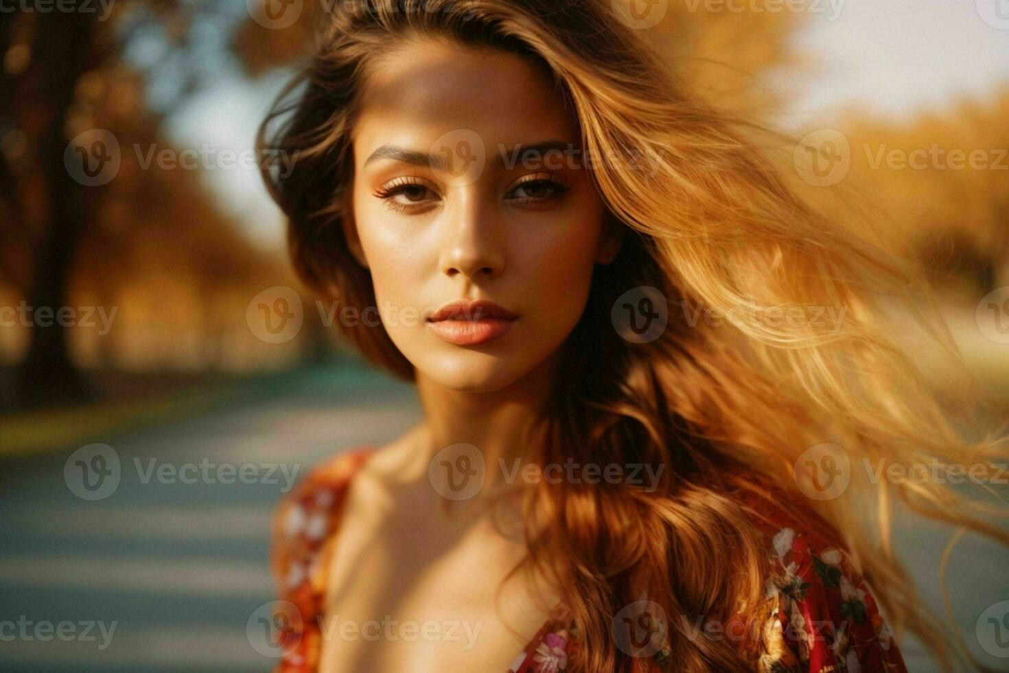 AI generated Stunning beautiful young woman with high contrast shadow and fashionable style photo