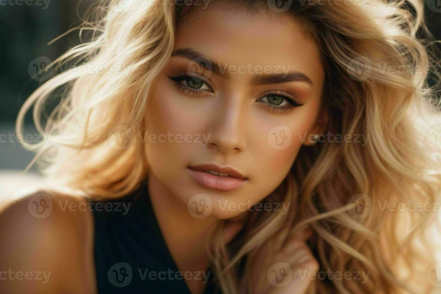 AI generated Stunning beautiful young woman with high contrast shadow and fashionable style photo