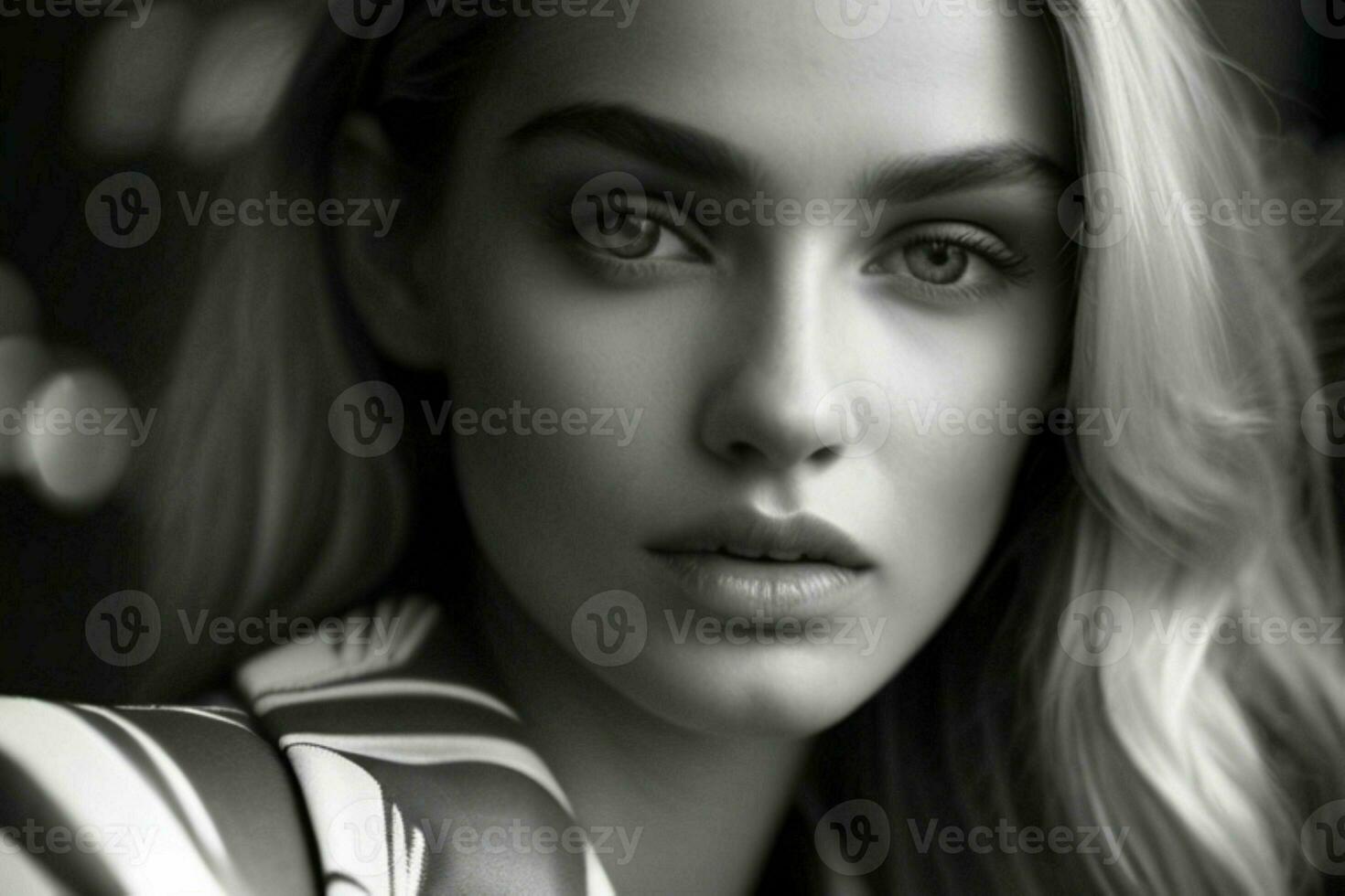 AI generated Stunning beautiful young woman with high contrast shadow and fashionable style photo