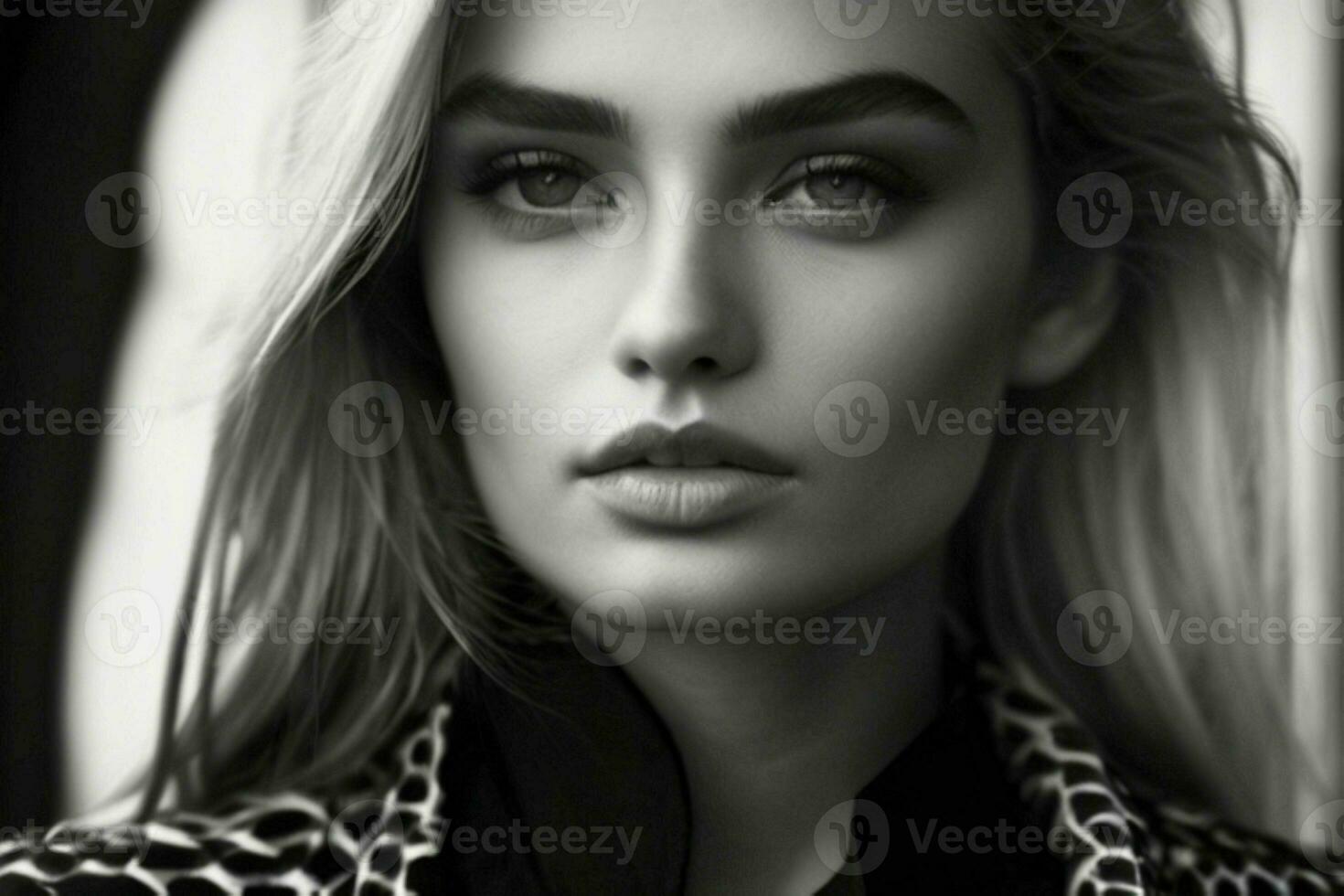 AI generated Stunning beautiful young woman with high contrast shadow and fashionable style photo