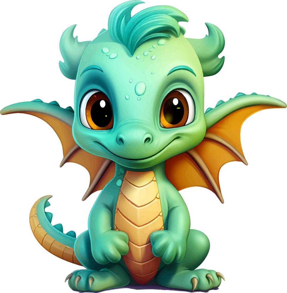 AI generated Cute baby dragon cartoon with transparent background png