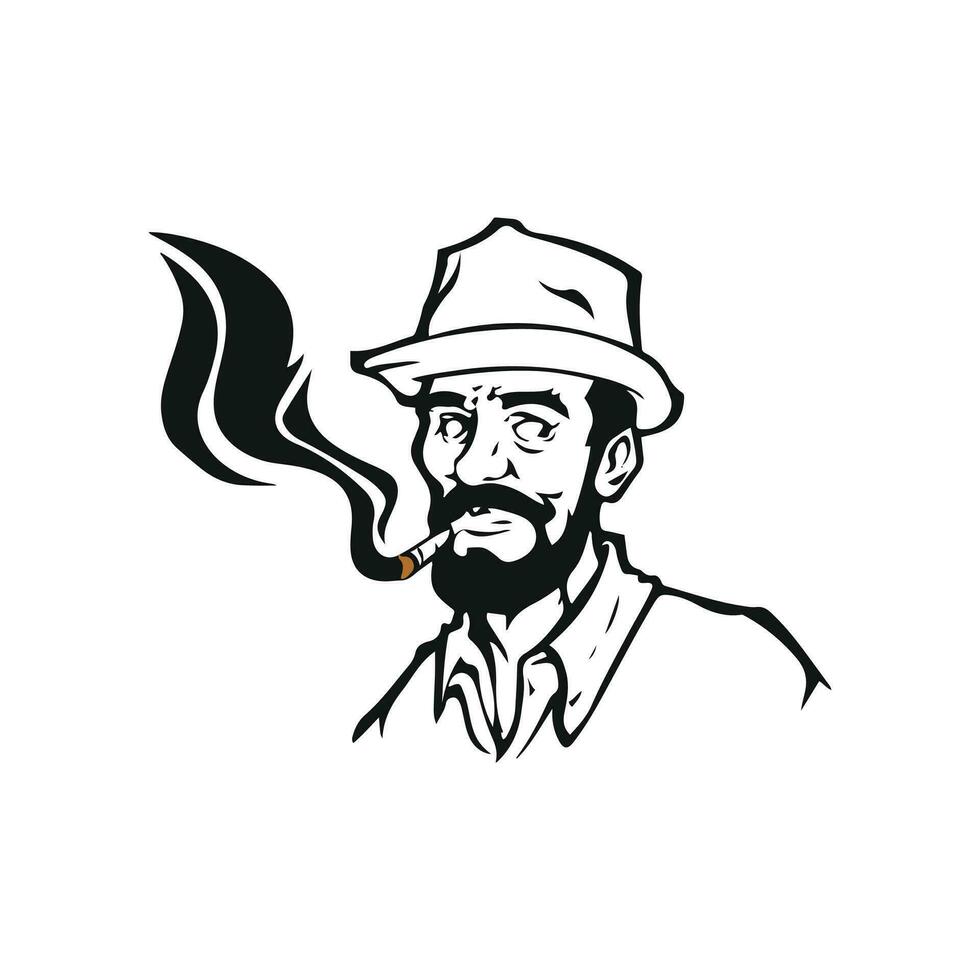 a man with a hat and a cigar in his mouth vector