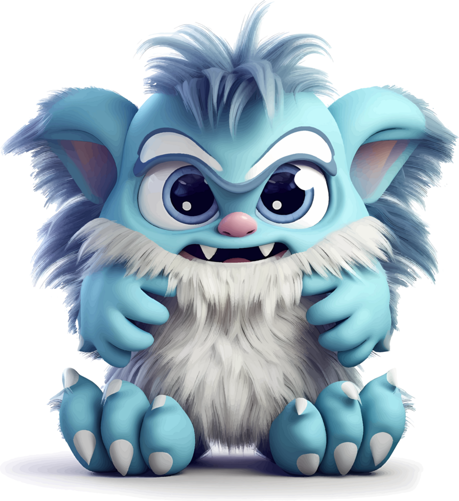 AI generated Furry monster baby with angry but cute expression, with transparent background png