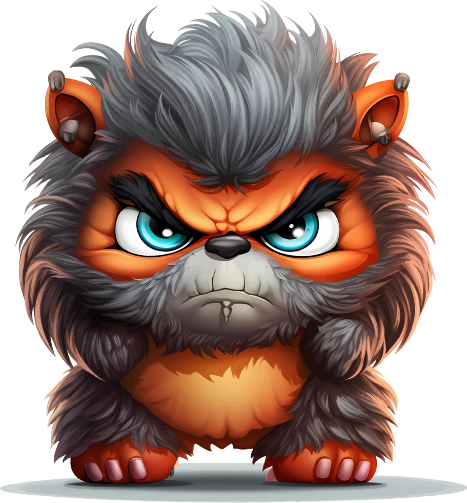 AI generated Furry monster baby with angry but cute expression, with transparent background png