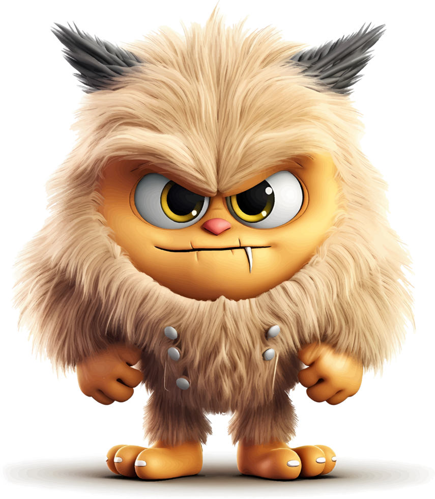 AI generated Furry monster baby with angry but cute expression, with transparent background png