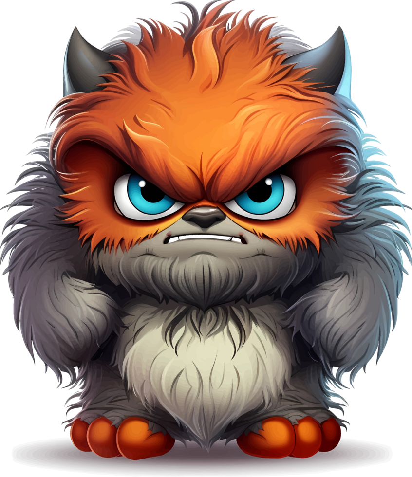 AI generated Furry monster baby with angry but cute expression, with transparent background png
