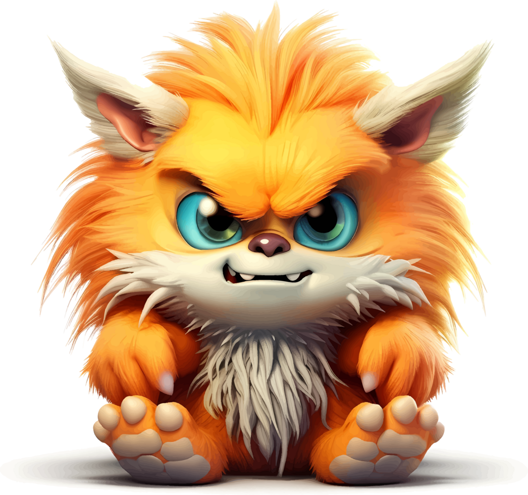 AI generated Furry monster baby with angry but cute expression, with transparent background png
