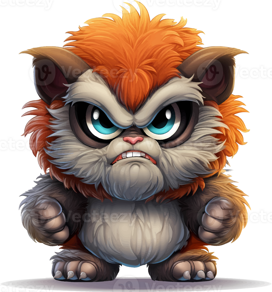 AI generated Furry monster baby with angry but cute expression, with transparent background png