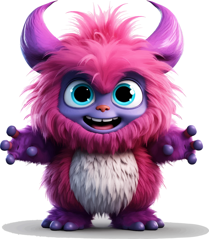 AI generated Furry monster baby with angry but cute expression, with transparent background png