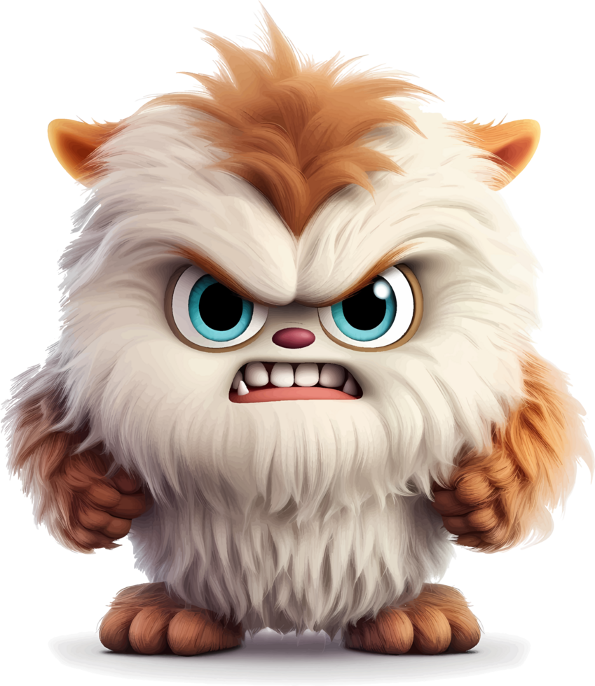 AI generated Furry monster baby with angry but cute expression, with transparent background png