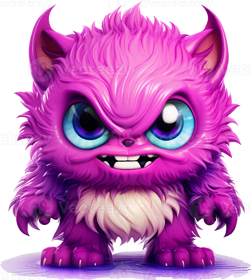 AI generated Furry monster baby with angry but cute expression, with transparent background png