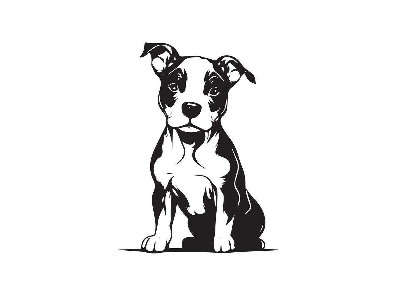 pitbull black and white dog head vector illistration