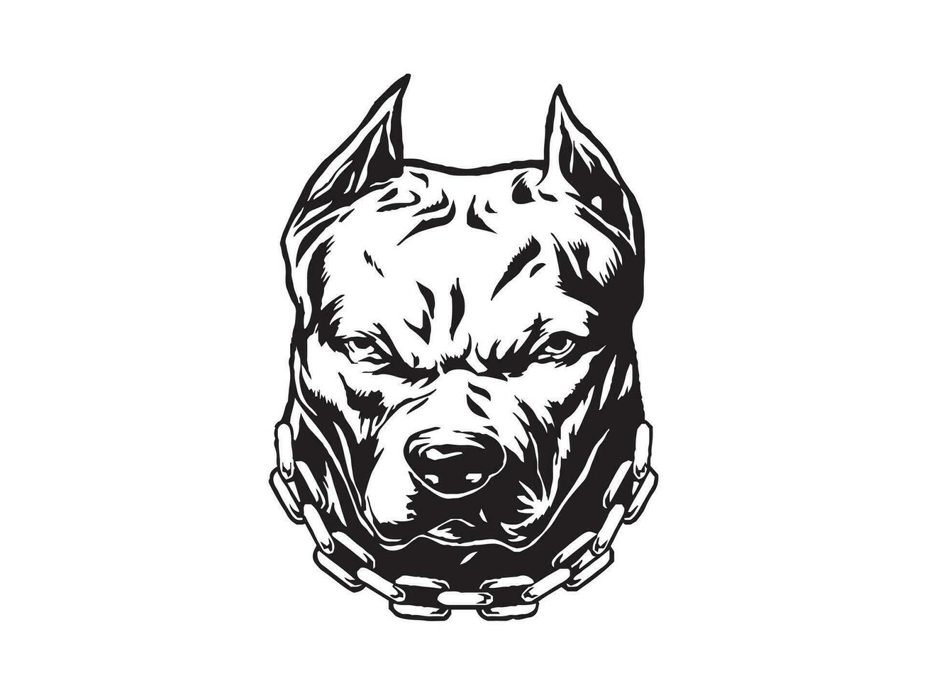 angry pitbull black and white dog head vector illistration