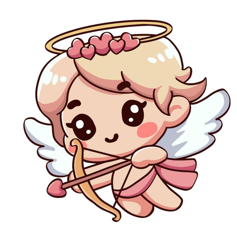 happy Cute little angel holding a bow and a love letter, baby cupid, god eros. Valentine's day cartoon vector