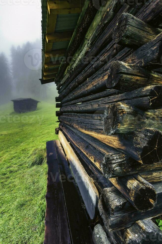 Wooden haylofts in the Stubai Alps photo
