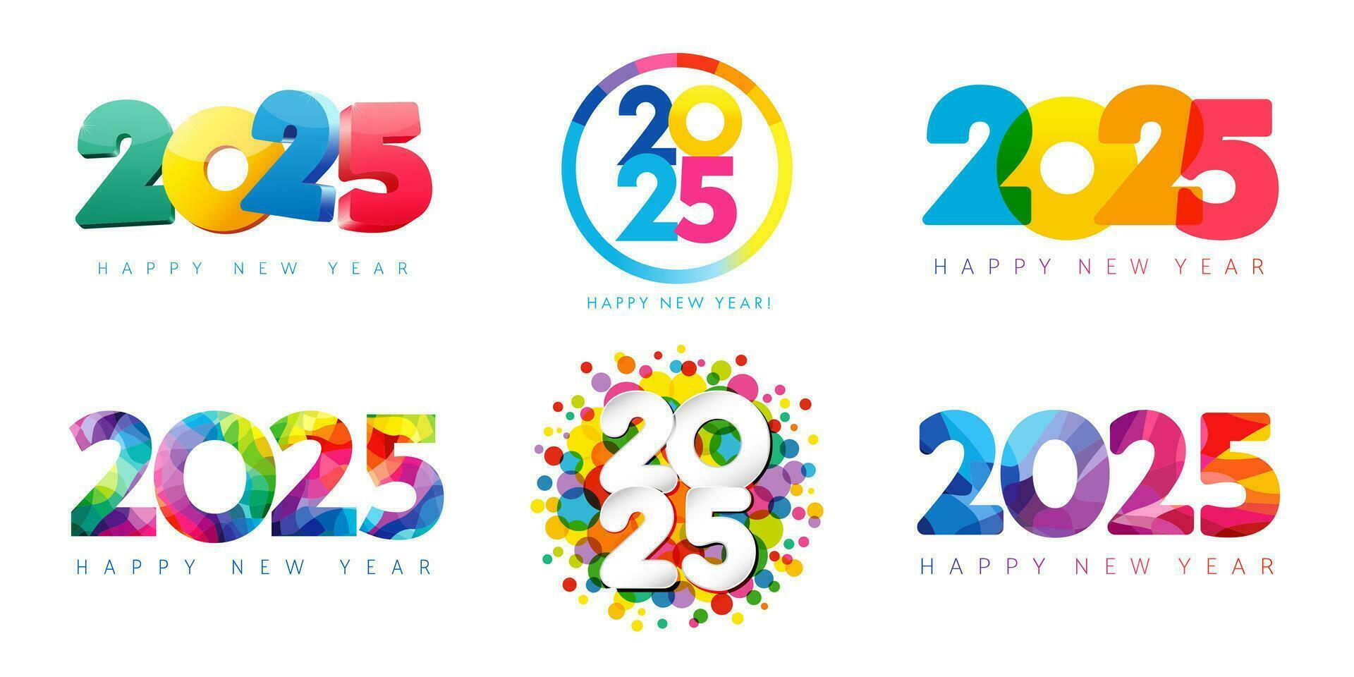 Set of New Year icons. Creative template. Happy 2025 concept. Postcards collection vector