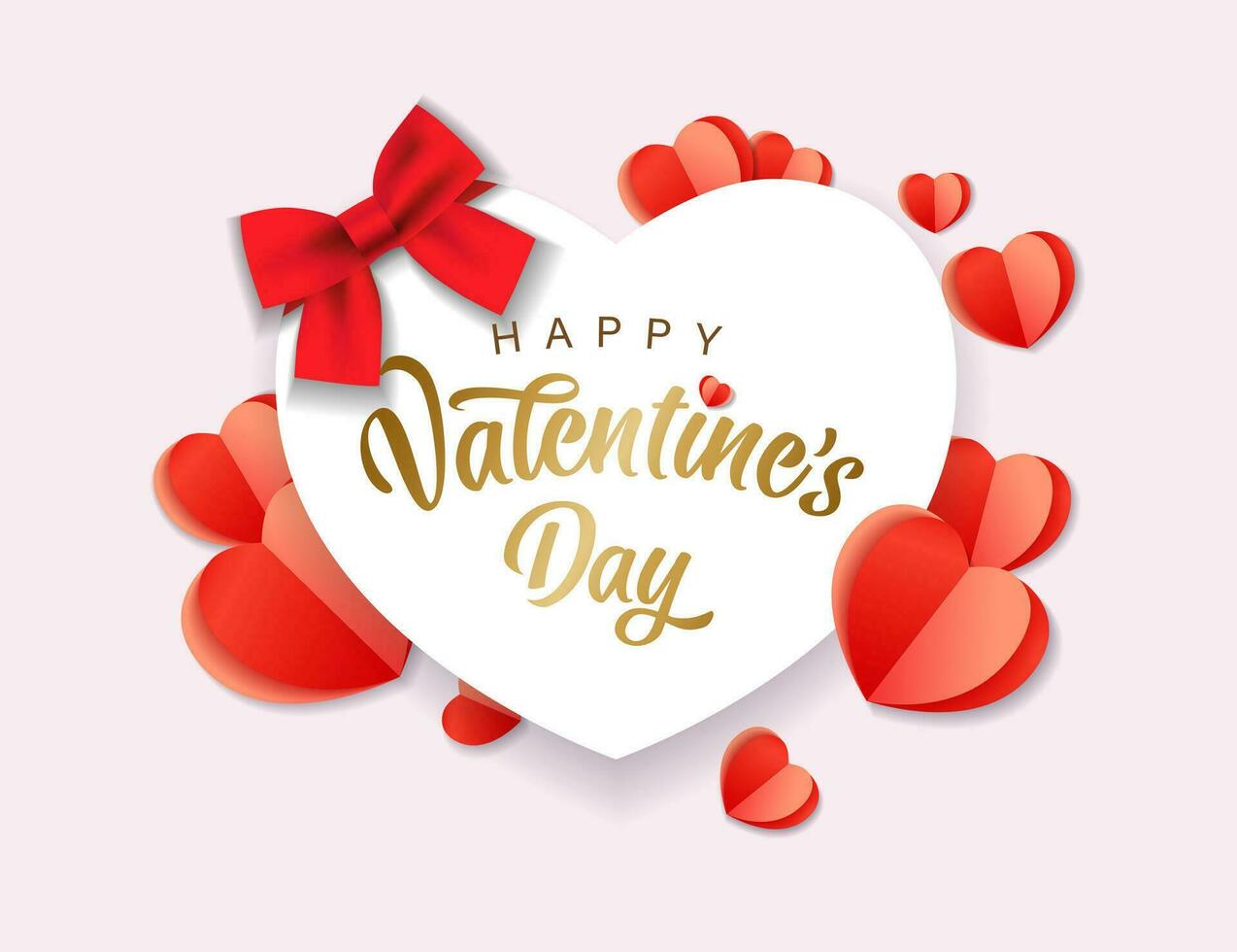 Happy Valentine's Day gift card design with 3D paper hearts vector illustration