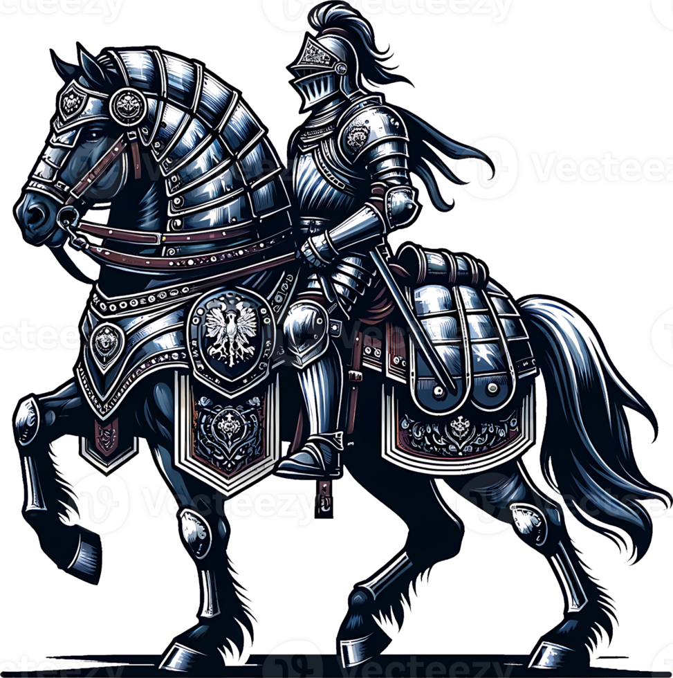 AI generated Medieval armed knight riding a horse Clipart illustration. AI Generative Pro PNG. png