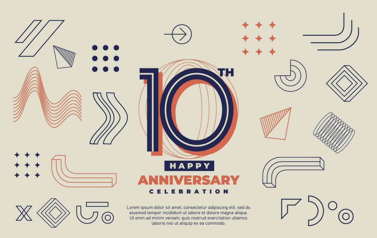 10th happy anniversary celebration with abstract geometric shape. vector