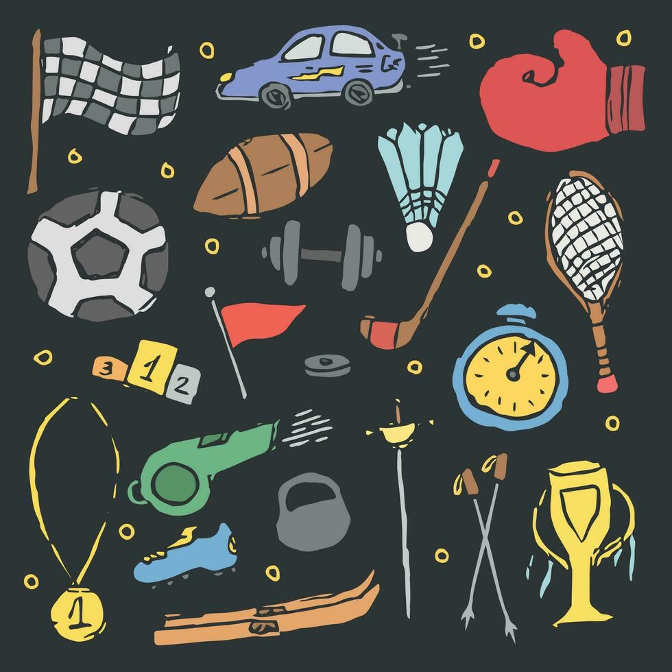 Colored seamless vector pattern with sports icons. Doodle vector with sport  icons on white background. Vintage sport pattern 7286943 Vector Art at  Vecteezy