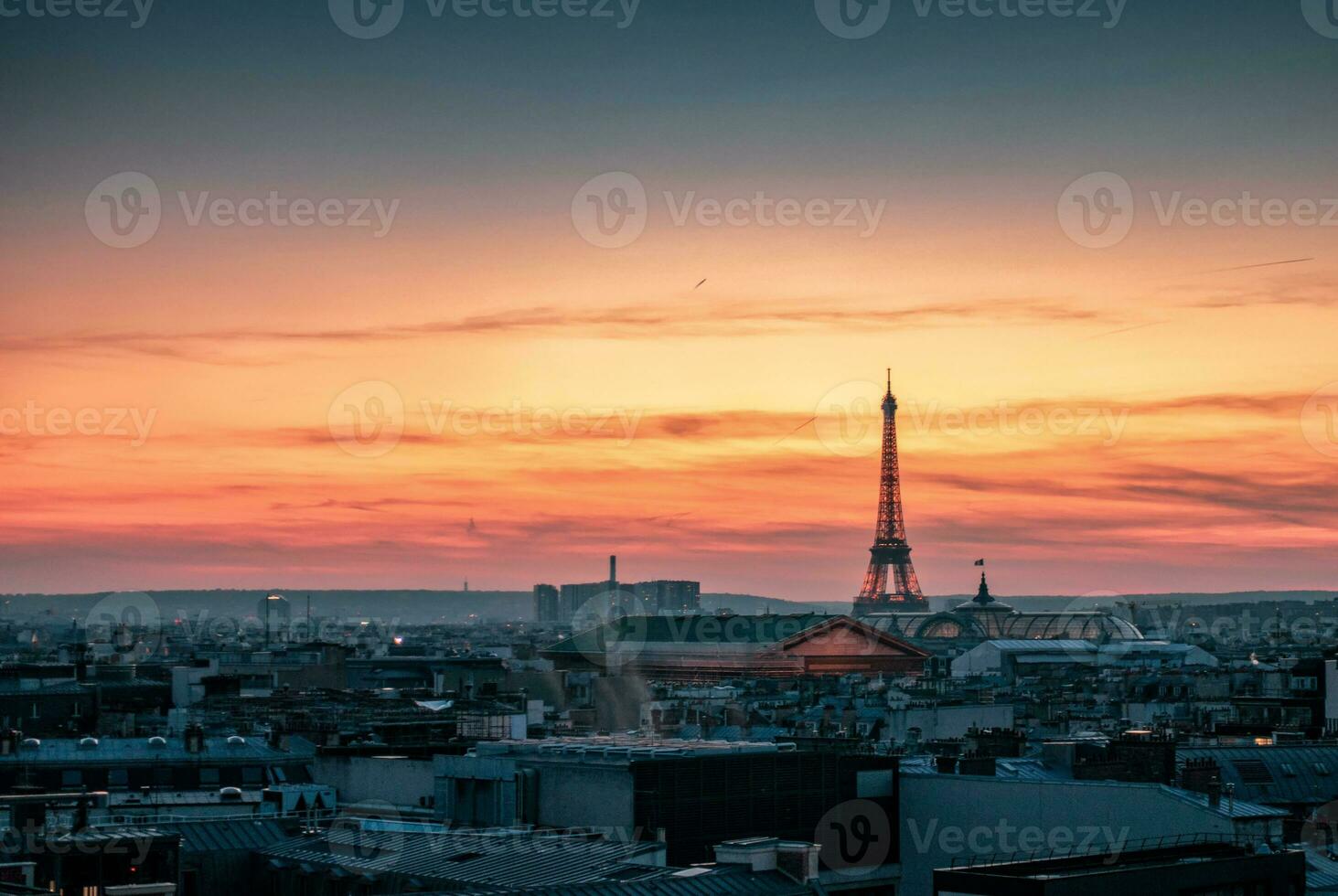 View on eiffel tower at sunset photo