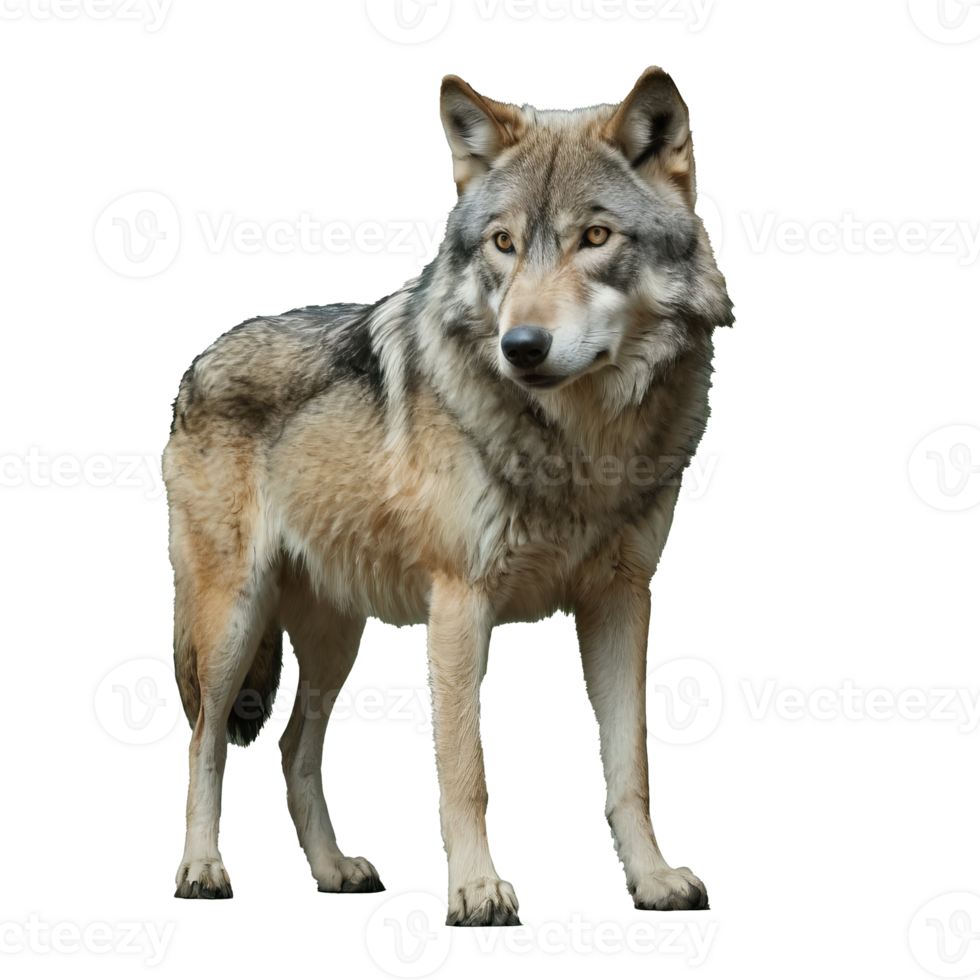 AI generated full body of gray wolf standing on transparent background png