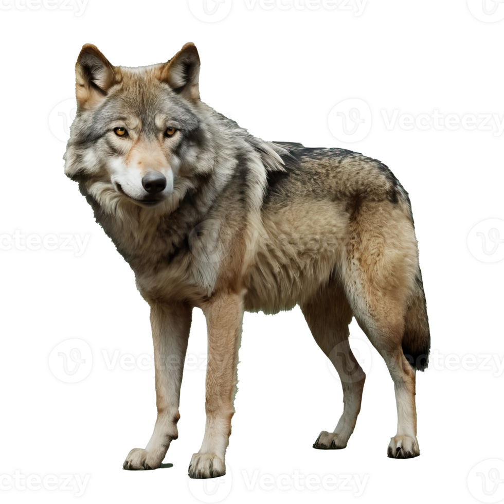 AI generated full body of gray wolf standing on transparent background ...