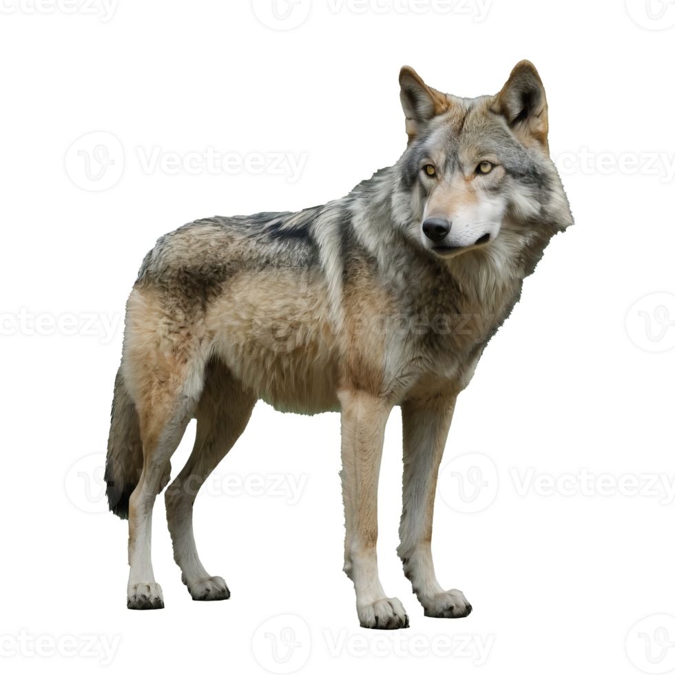 AI generated full body of gray wolf standing on transparent background png