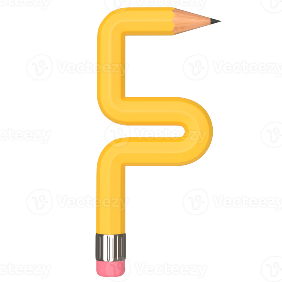 Realistic 3d rendering of Alphabet letter F, pencil shape in yellow color, high quality image for graphics element png