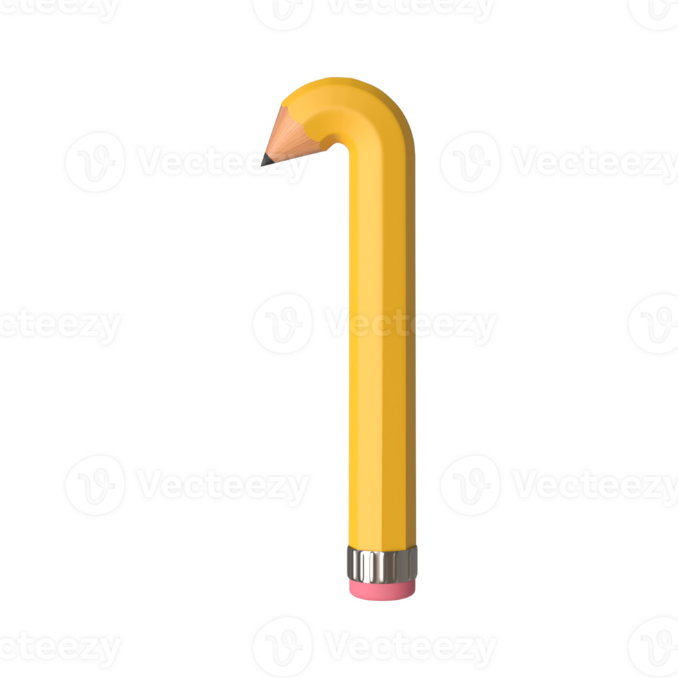 Realistic 3d rendering of Alphabet Number 1, pencil shape in yellow color, high quality image for graphics element png