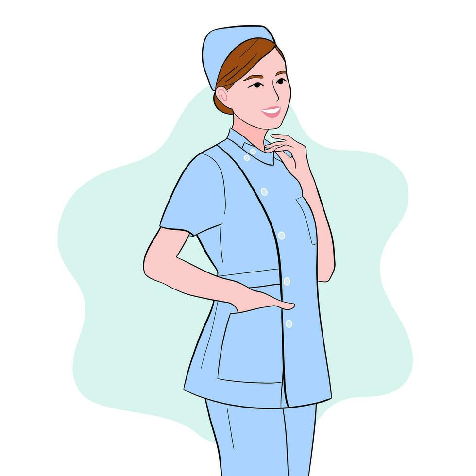 Vector flat young nurse, wearing uniform.