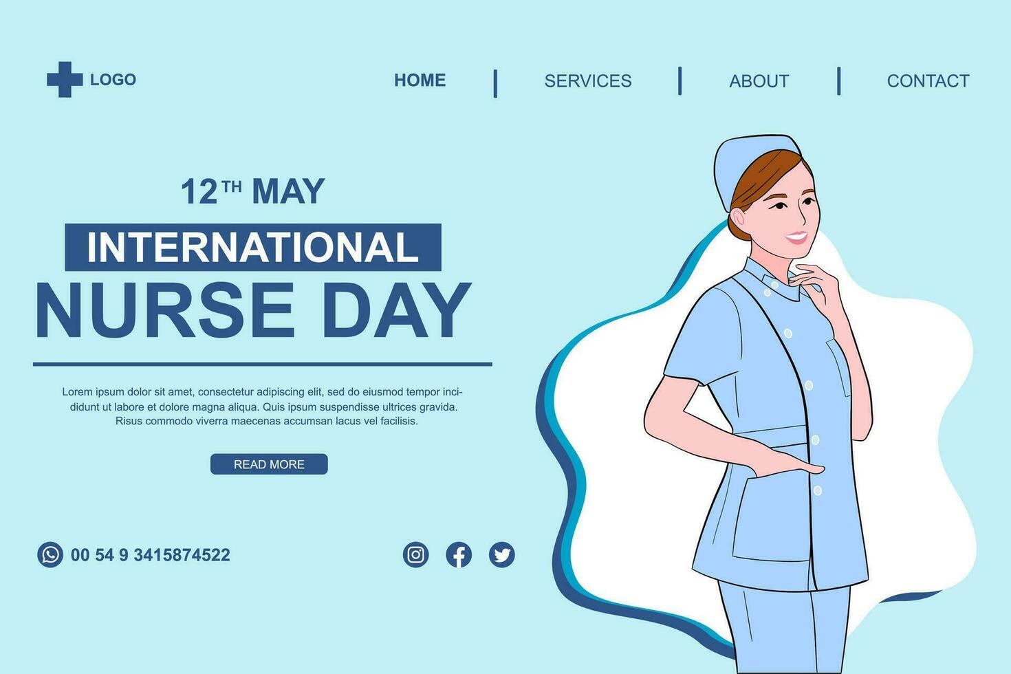 Vector flat landing page template for international nurses day celebration.