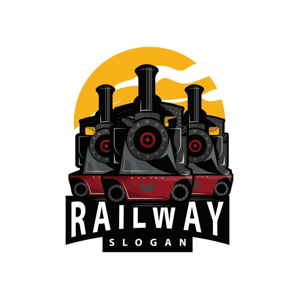 Steam train logo vector illustration old train silhouette vintage locomotive design template brand