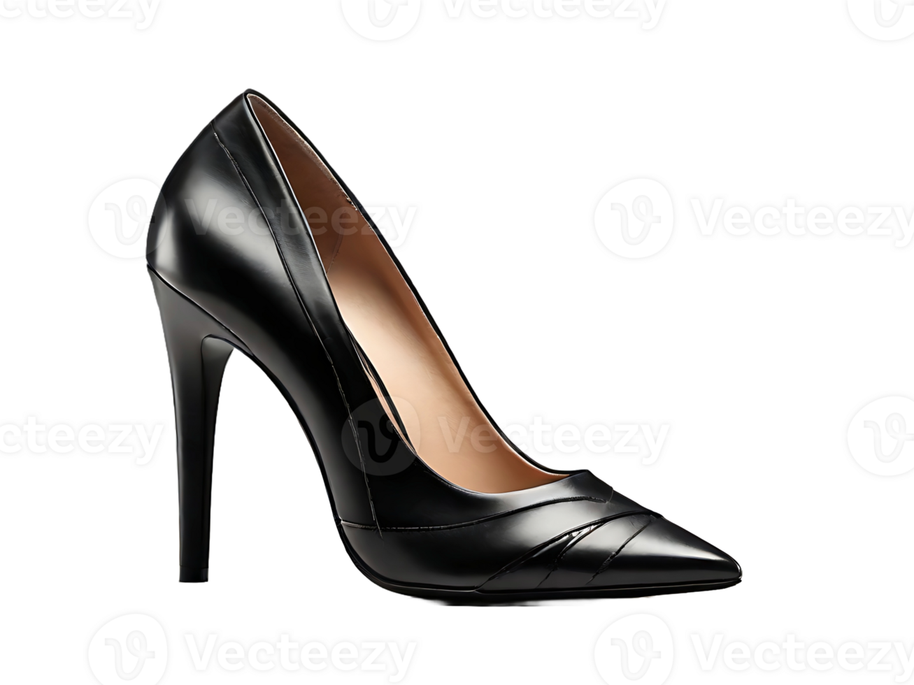 AI generated Black high hill female shoes on PNG background
