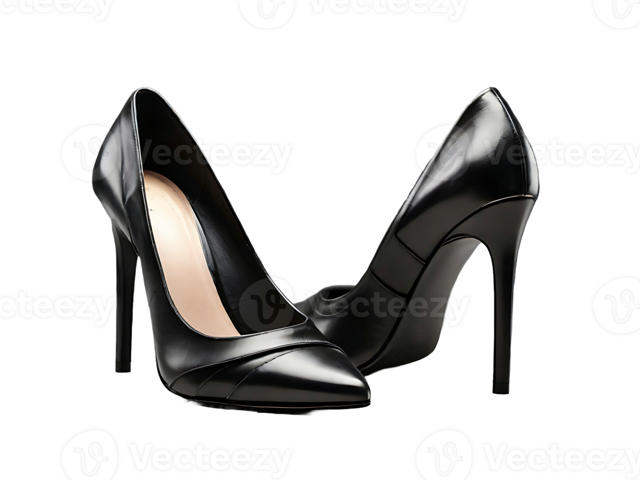 AI generated Black high hill female shoes on PNG background