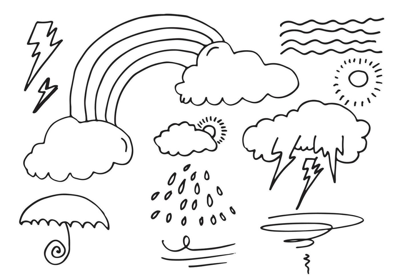 Hand drawn weather collection. Flat style vector illustration on white background.