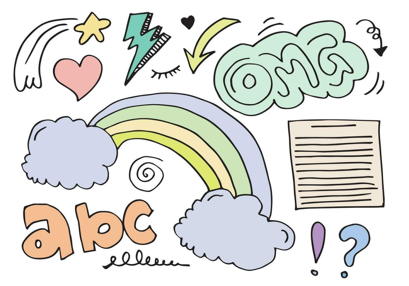 hand-drawn colorful doodle set on white background. vector