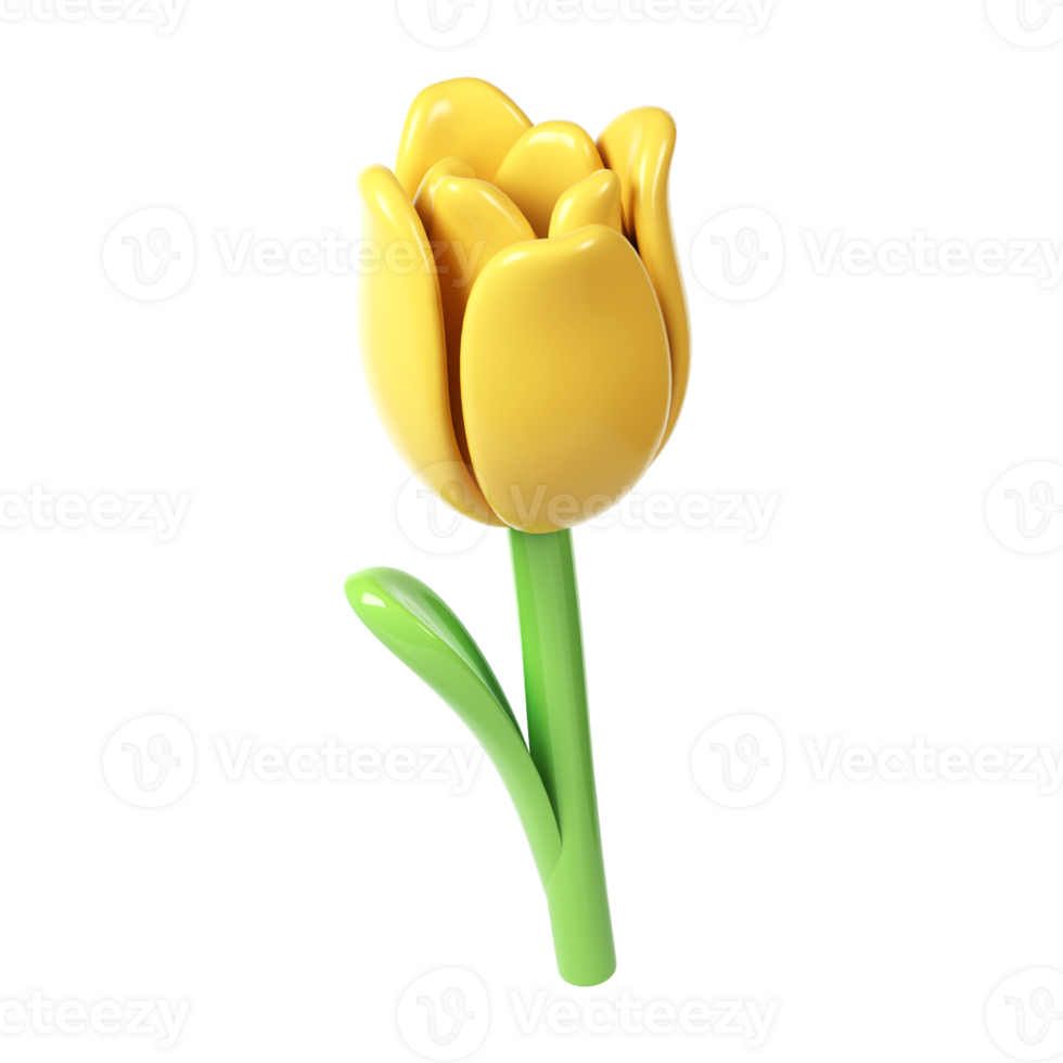 3d Yellow Tulip Flower Cartoon Style for Bouquet or Decoration. Love Valentine romantic design transparent spring illustration png