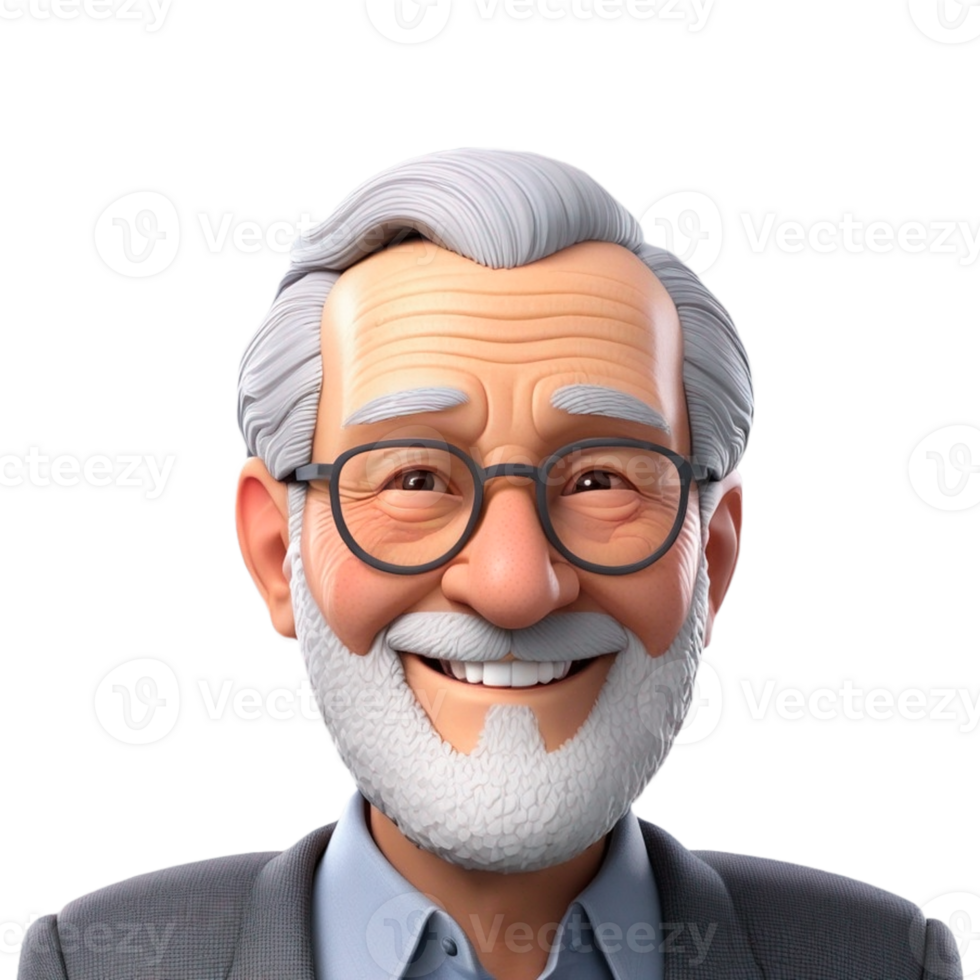 AI generated a 3d portrait of a senior man with smiling on Isolated transparent background png. generated with AI png