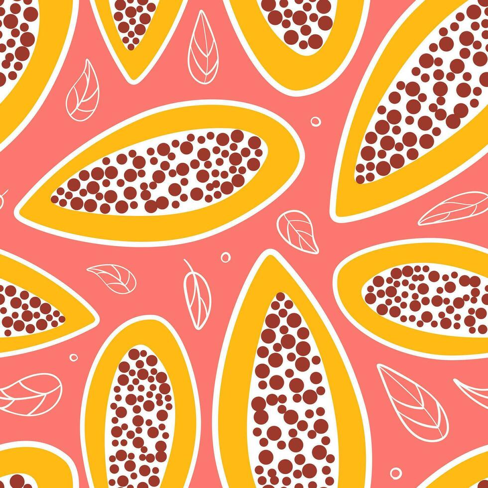 papaya verano sin costura modelo en minimalista estilo. tropical exótico frutas, hojas. sano alimento. para menú, cafetería, fondo de pantalla, tela, envase, antecedentes vector