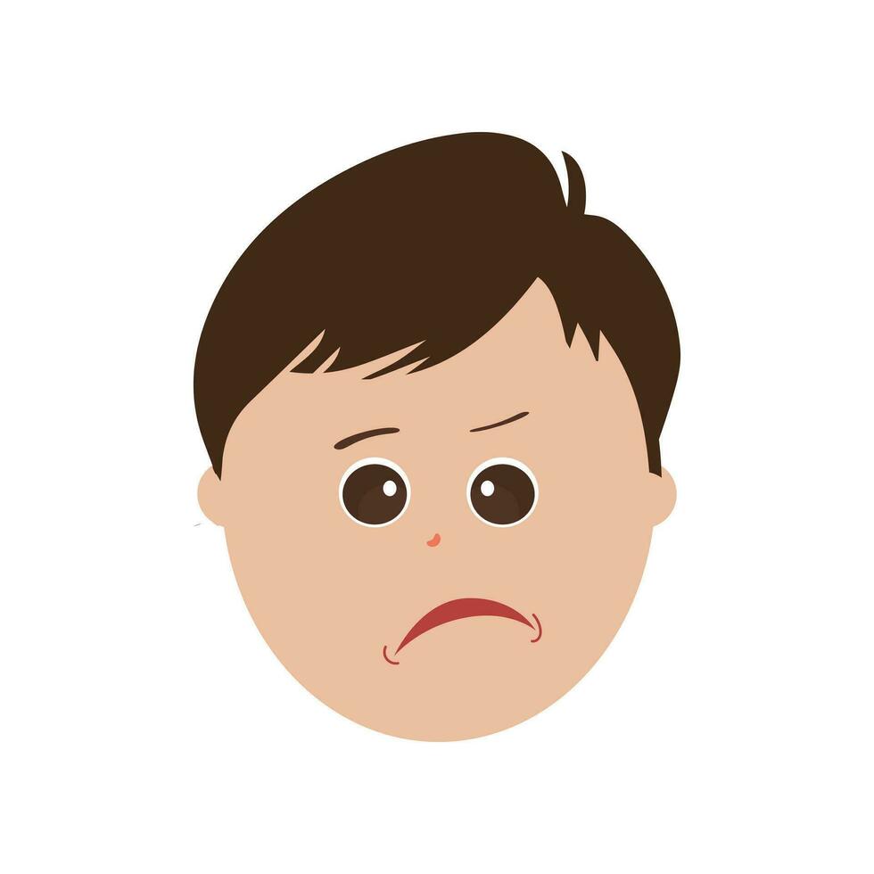 Cute little boy facial expressions. Vector of kid faces illustration with different emotions such as happy, smiling, laughing, winking, angry, confused, worried.