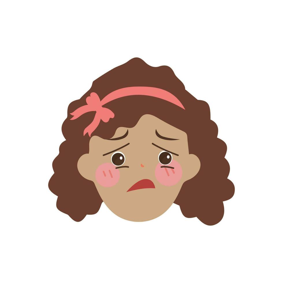 Little girl face expression, set of cartoon vector illustrations isolated on white background. Kid emotion face icons, facial expressions.