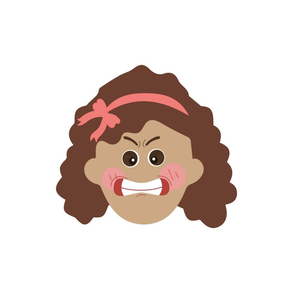 Little girl face expression, set of cartoon vector illustrations isolated on white background. Kid emotion face icons, facial expressions.