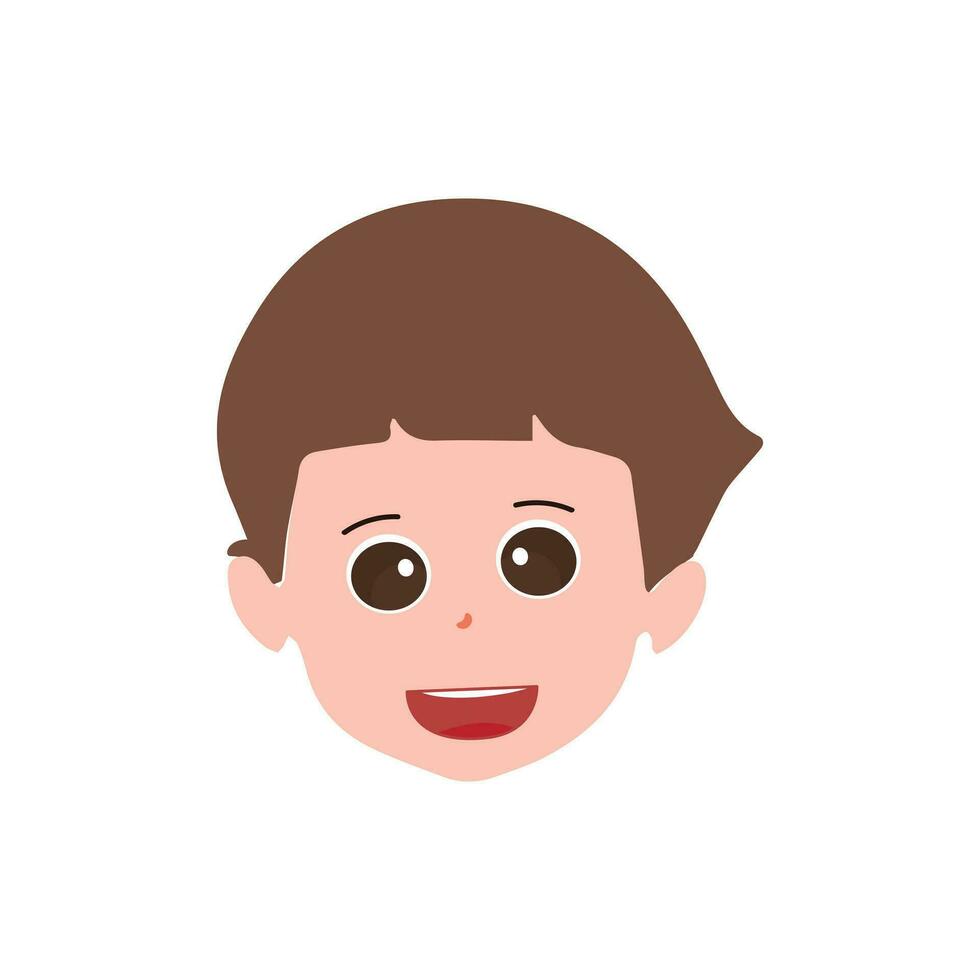 Cute little boy facial expressions. Vector of kid faces illustration with different emotions such as happy, smiling, laughing, winking, angry, confused, worried.