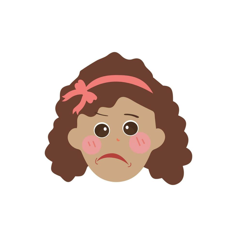 Little girl face expression, set of cartoon vector illustrations isolated on white background. Kid emotion face icons, facial expressions.