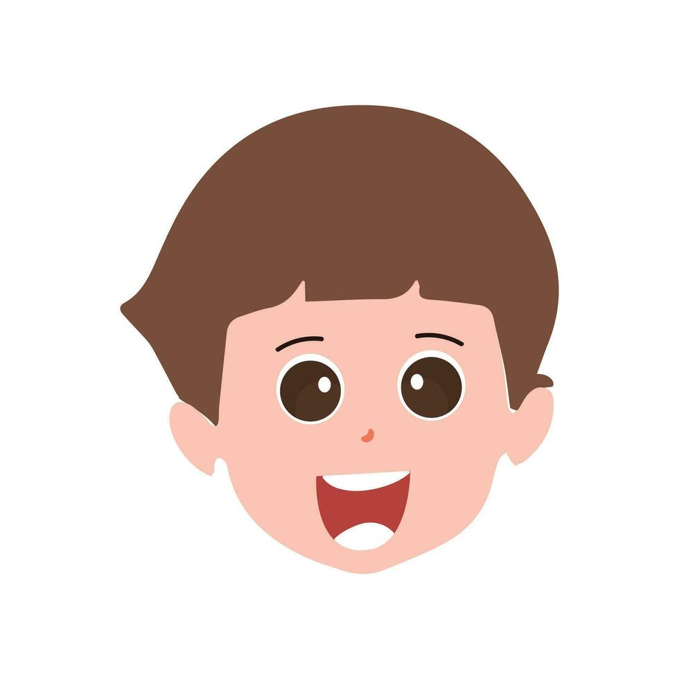 Cute little boy facial expressions. Vector of kid faces illustration with different emotions such as happy, smiling, laughing, winking, angry, confused, worried.