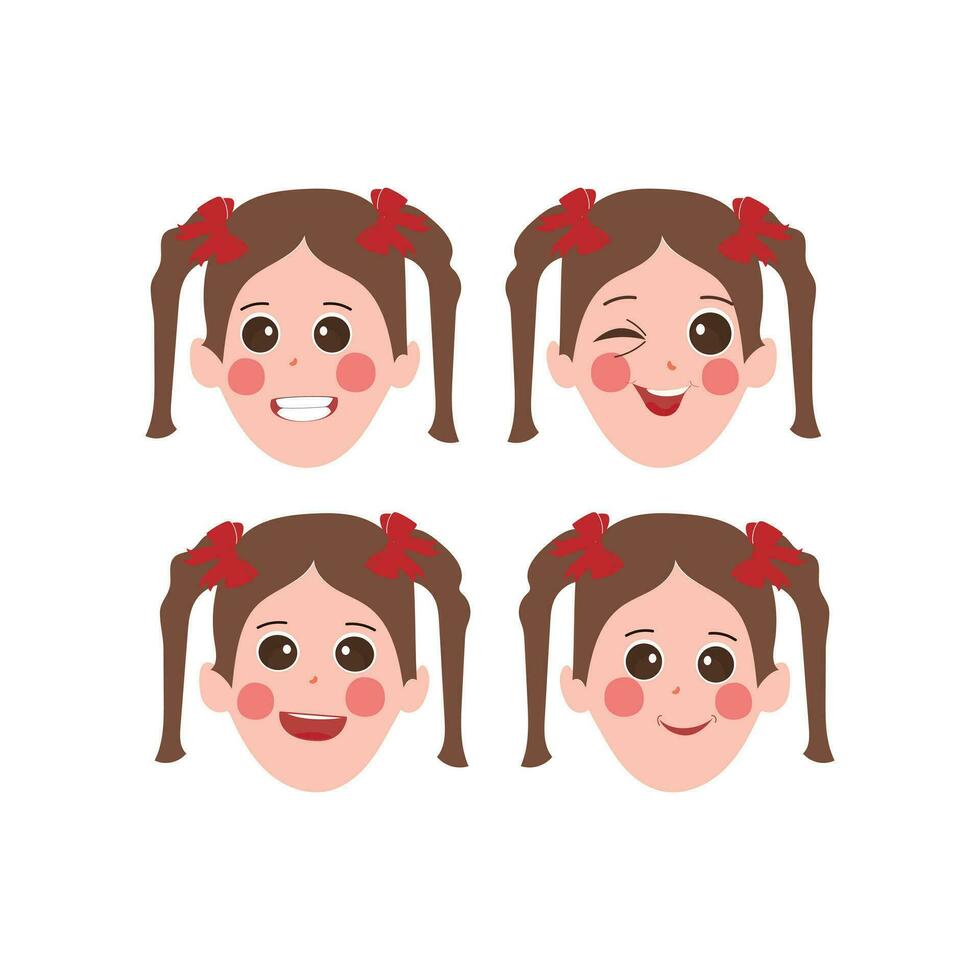 Little girl face expression, set of cartoon vector illustrations isolated on white background. Kid emotion face icons, facial expressions.