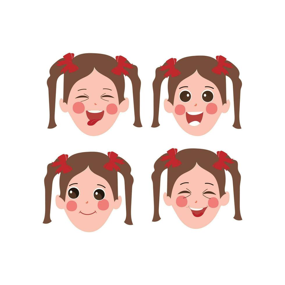 Little girl face expression, set of cartoon vector illustrations isolated on white background. Kid emotion face icons, facial expressions.